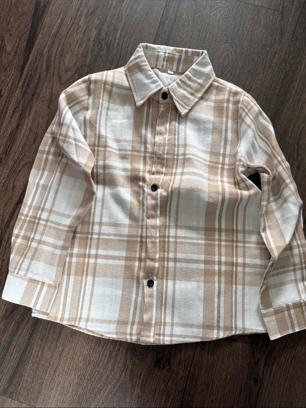 Kids Beige Plaid Button-Up Shirt and Blue sweater